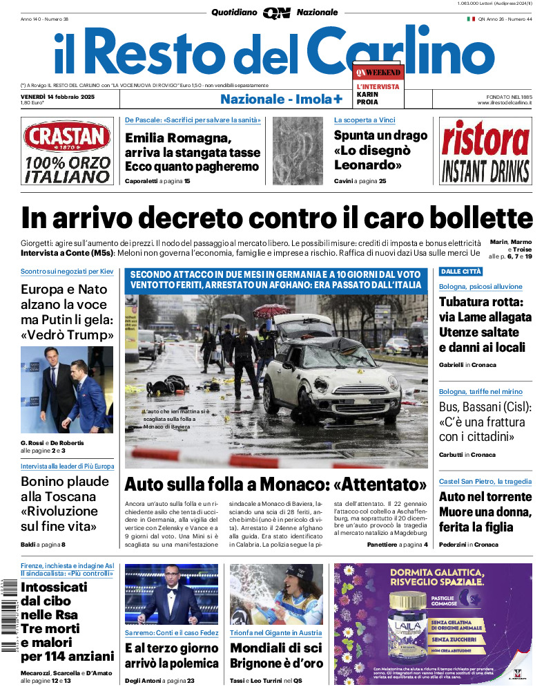 Prima-pagina-il resto del carlino-edizione-di-oggi-20250214